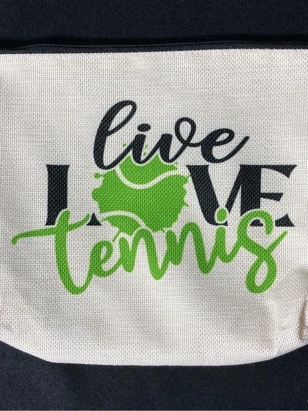 ⭐️ Women’s Sports Live Love Tennis White Canvas Medium Cosmetic Bag